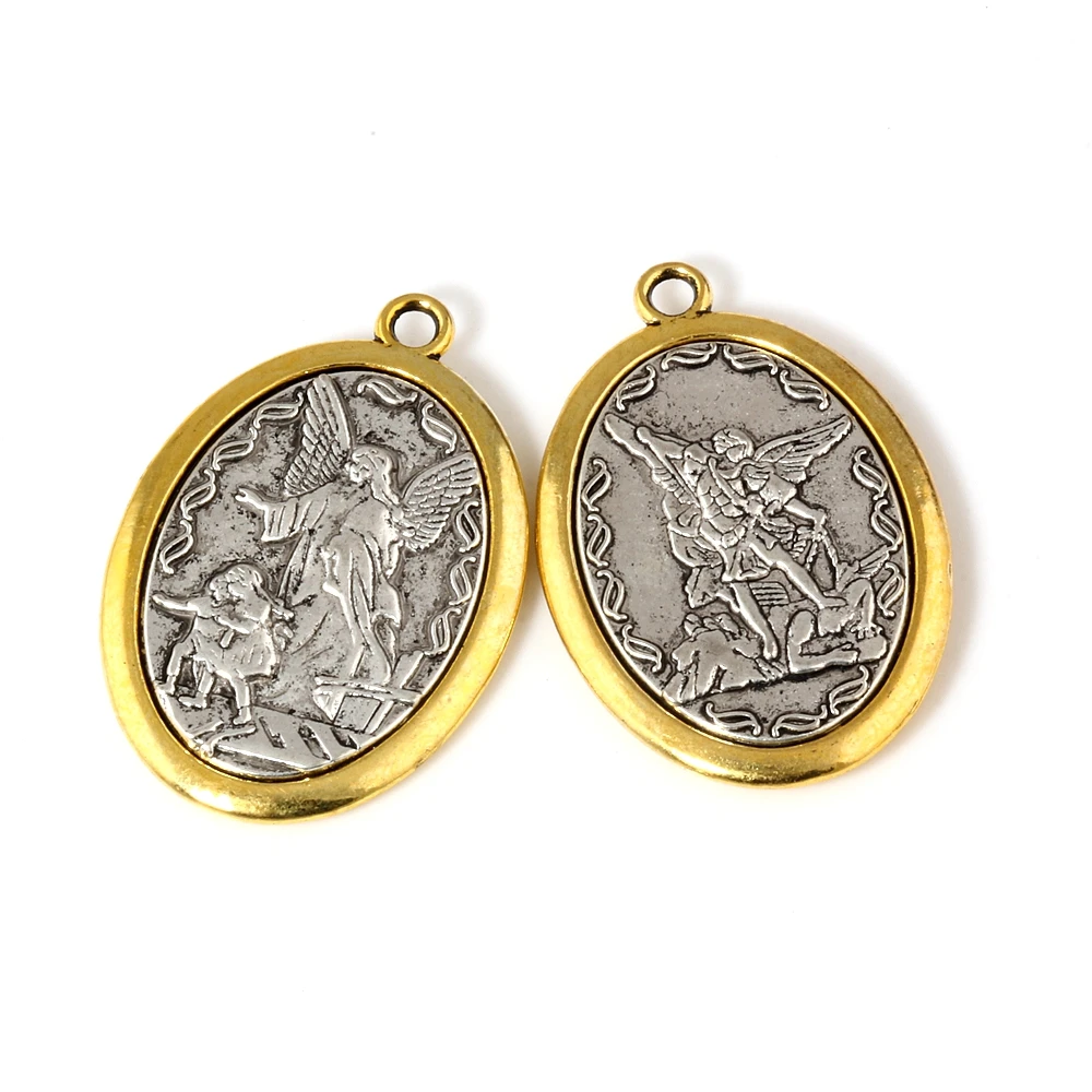 2Pcs Two Tone Catholic Patron San Michael The Archangel Alloy Charm For Jewelry Making A-548 image 2