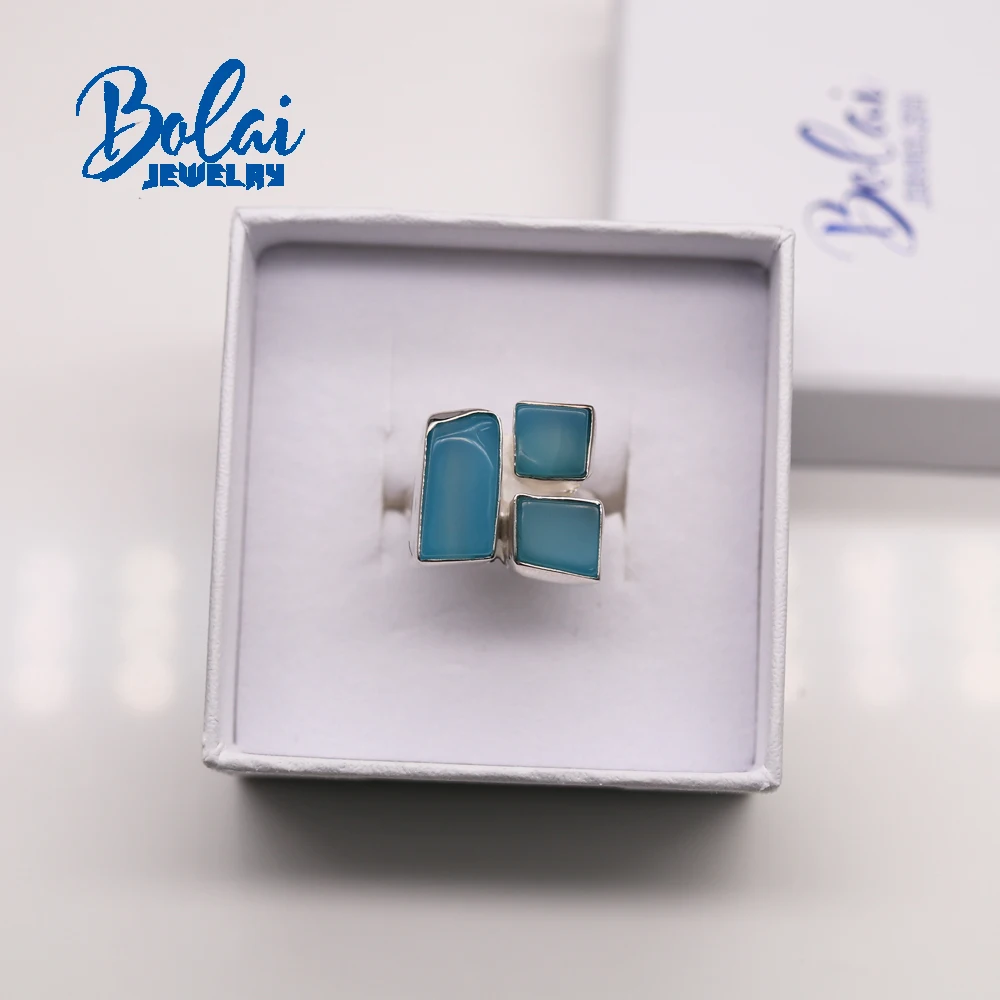 Imagem -06 - Bolaijewelry 925 Prata Esterlina Artesanal Natural Azul Ágata Grande Anel Simples na Moda Feminino Jóias Finas