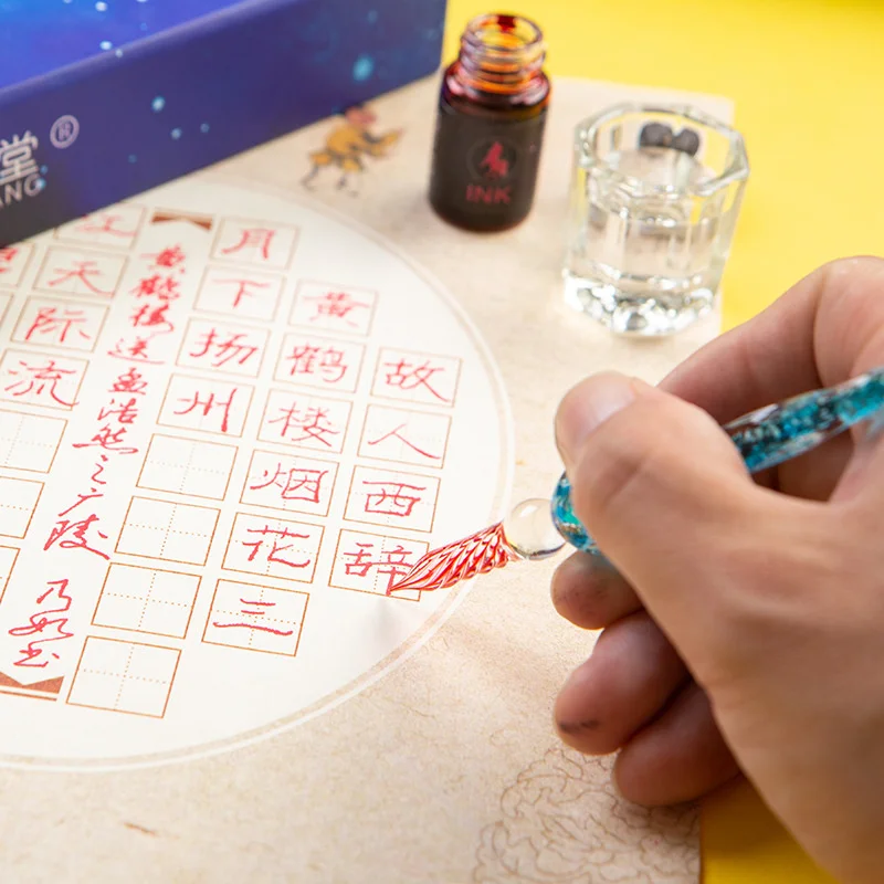 3/8/15pcs Luminous Glass Dip Pen And Ink Set New Color Ink Crystal Glass Signature Pencils Creative Fountain Pencil Gift Box