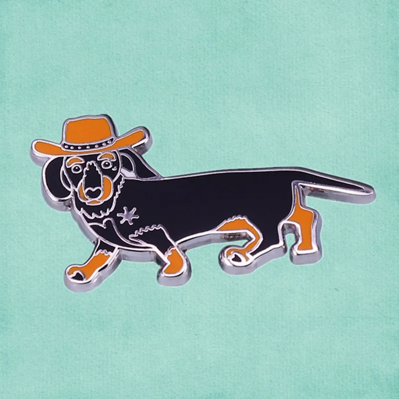 Western wiener Dog Cowboy Dachshund enamel pin sausage dog hound Pet Gift brooch badge