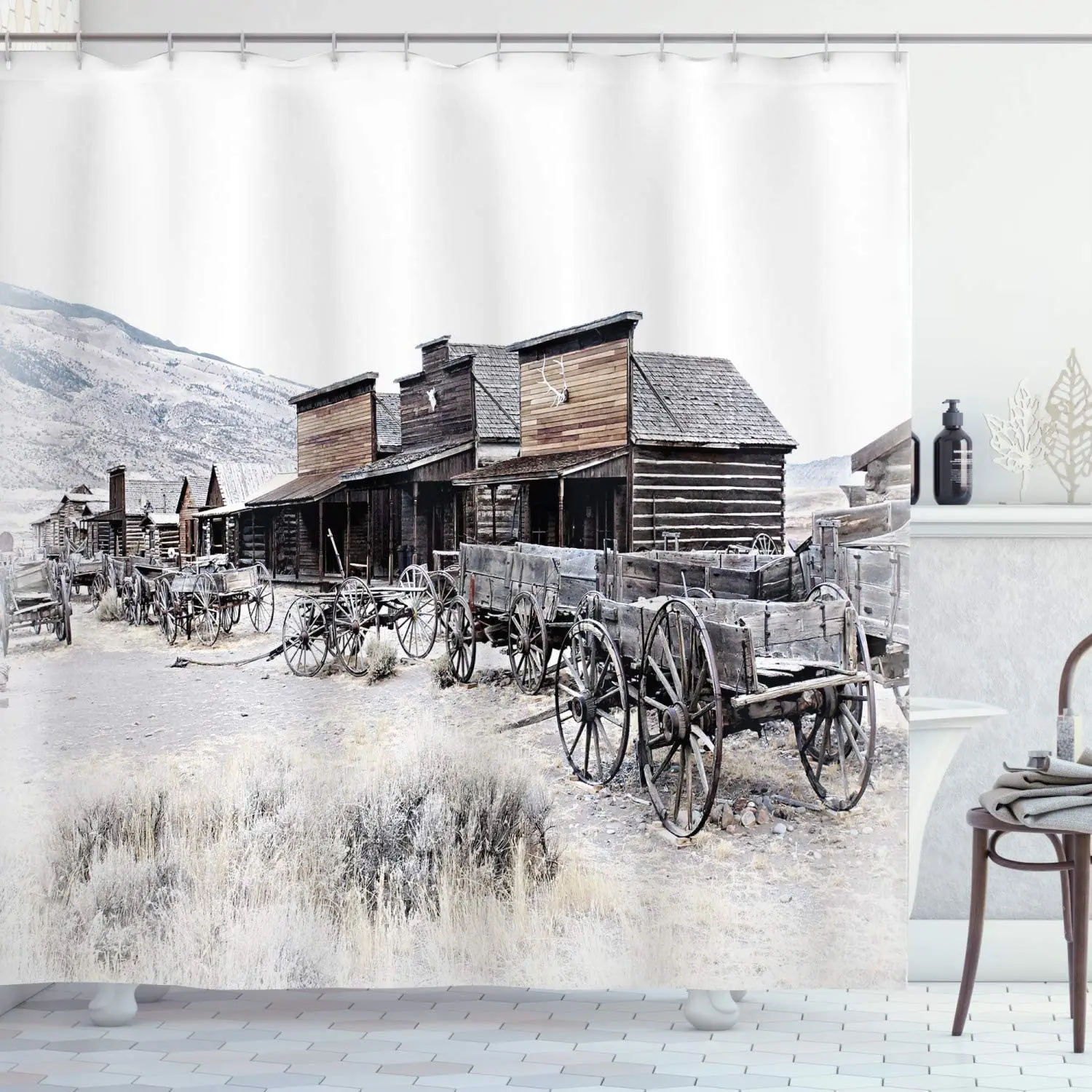 

Western Old Wooden Wagons from 20's in Ghost Town Antique Wyoming Wheels Artwork Print Bathroom Décor