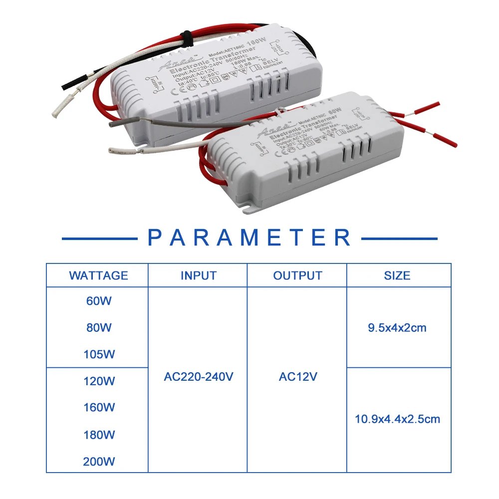 ZHMZH Dimmable 160W 180w 200w Electronic Transformer AC220V to AC12V For G4/G5.3 Quartz Lamp Halogen Lamp Crystal Lamp CE