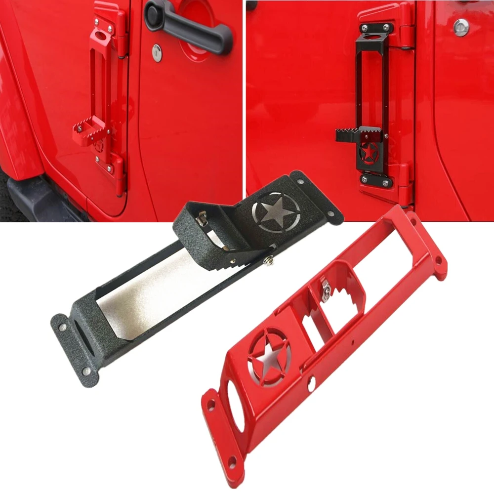 2pcs Red/ Black Door Hinge Metal Side Foot Pedal Step For Jeep Wrangler JK 2007-2018 2 Door 4 Door Car Accessories