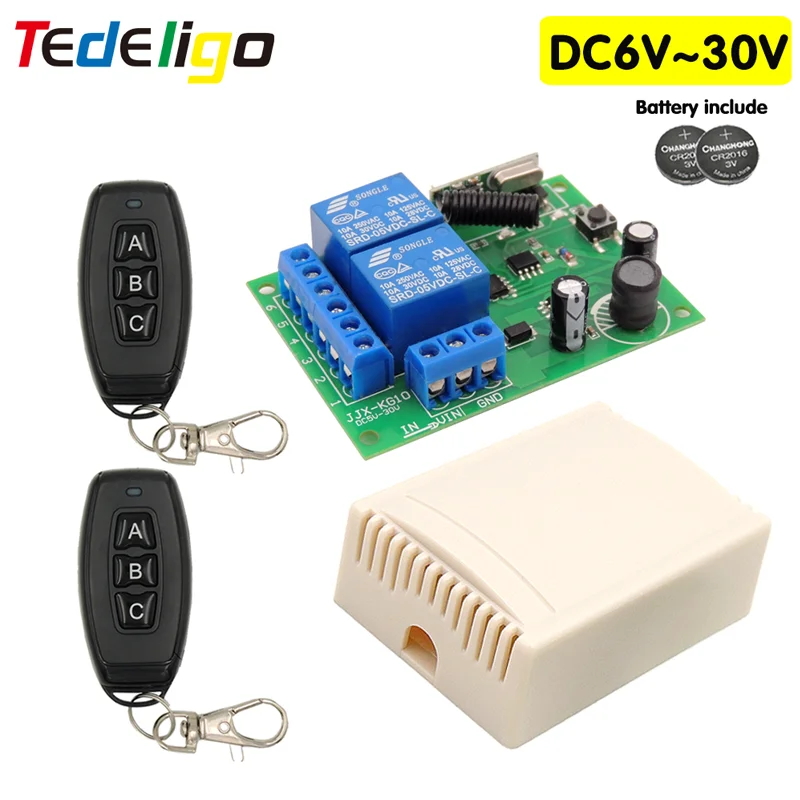 433 Mhz Remote Control Switch DC 6V 12V 24V 30V 10A 2CH RF Relay Receiver and Transmitter for Garage door Gate home appliance