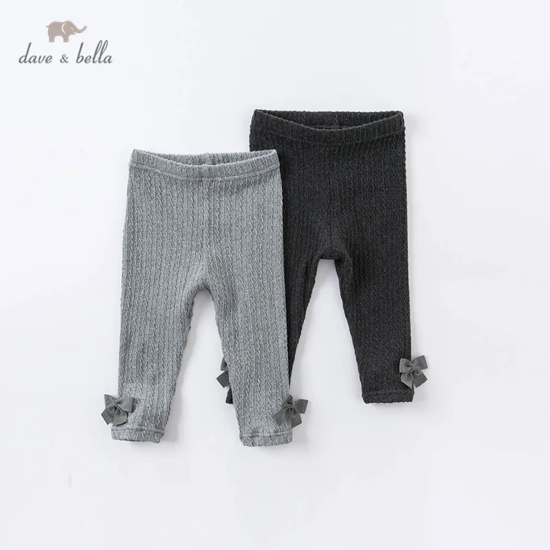 DB15846 dave bella autumn baby girls fashion solid bow pants children full length kids pants infant toddler trousers