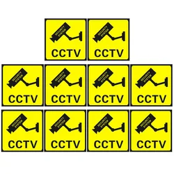 Waterproof Video Camera Surveillance Security Stickers, Decalques, Sinais de Alarme, Casa, Escritório, Escola, Loja, 110x110mm, 10Pcs