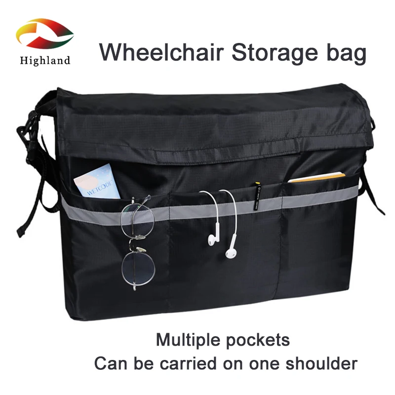 

Wheelchair Hanging Bag Reflective Anti-slip Wearable Multi-Pocket Polyester Portable Wheelchair Storage Bag