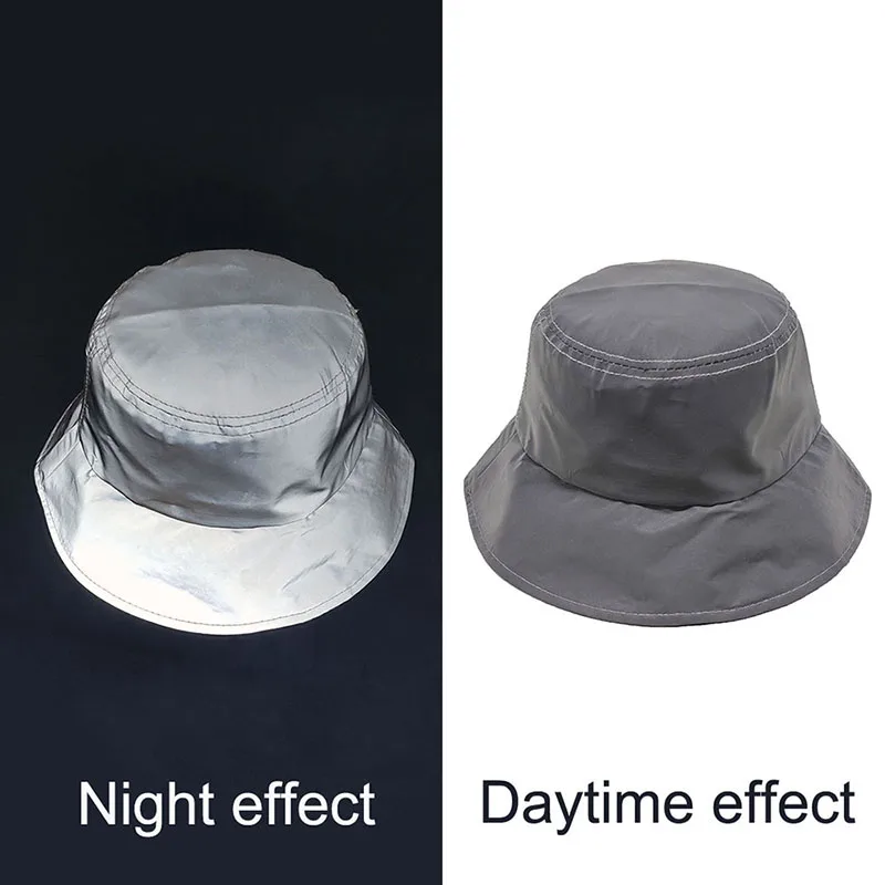 New Outdoor Fluorescence Bucket Hats Sports Club Party Silver Grey Reflective Luminous Fishing Caps Men Women Casquette