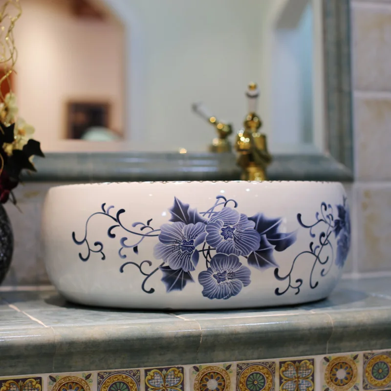 

Colorful Bathroom Cloakroom Europe Vintage Style Art wash basin Ceramic Counter Top Wash Basin Bathroom Sinks lavabo sink