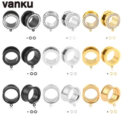 Vanku 10pcs Stainless Steel DIY Dangle Ear Plugs Body Piercing Screw Tunnels Stretchers Body Jewelry Earrings Expander