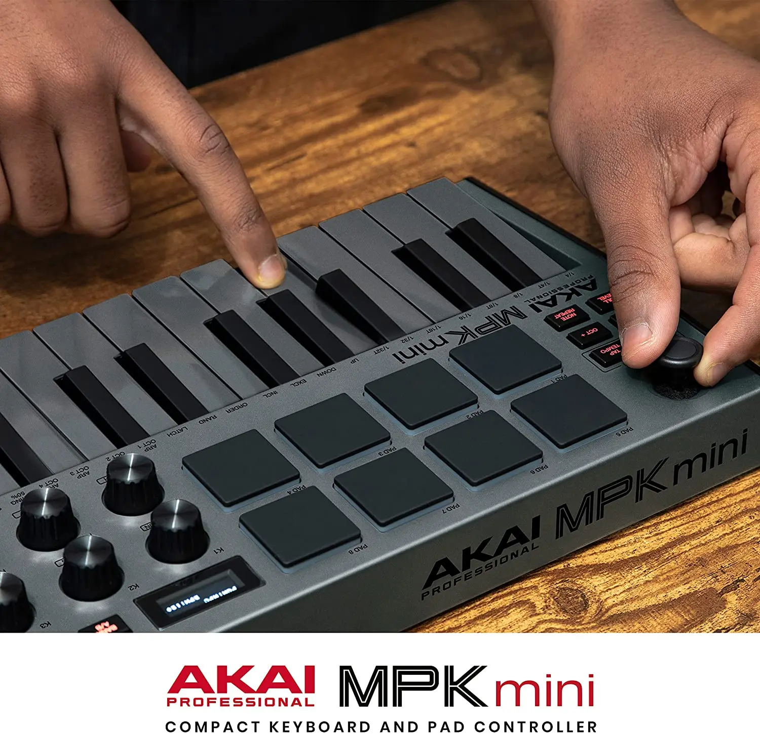 AKAI Professional MPK Mini MK3 - 25 Key USB MIDI Keyboard Controller With 8 Backlit Drum Pads, 8 Knobs (Grey)