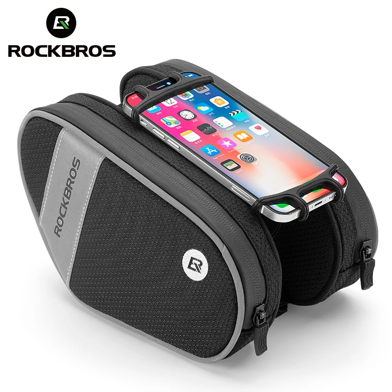 ROCKBROS Bicycle Phone Bag MTB Road 4.7-6.5 Inches Touch Screen Reflective Double Zipper Separate Storage Bag Bike Accessories