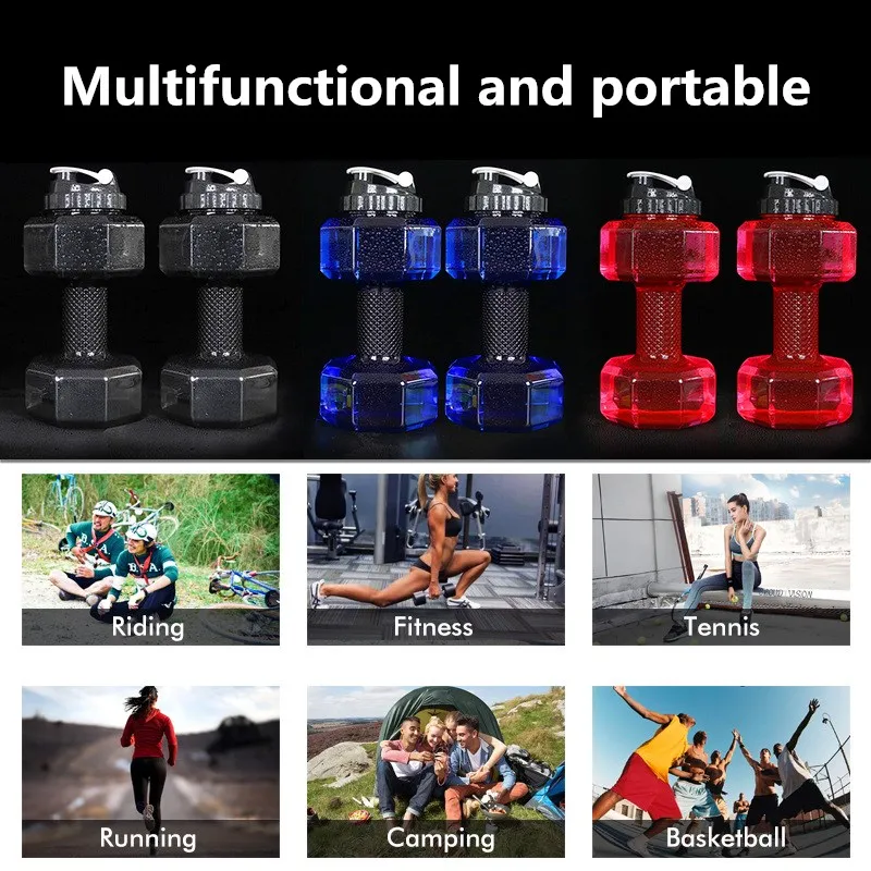 2 Pcs Dumbbell Shaped Water Bottle Big Capacity Dumbbell Cup Portable Water Plastic Kettle For Arm Muscle Sports Running Fitness