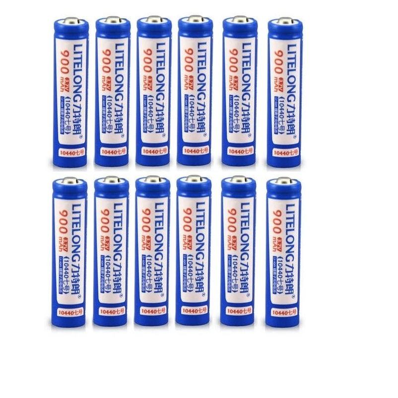 

12pcs/lot New large capacity 3.7V 900mAh 10440 rechargeable battery AAA lithium battery flashlight battery