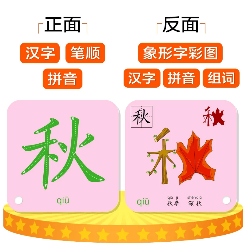 Easy to Learn Chinese Character Hanzi Cards Pictographic Literacy Pinyin Chinese Vocabulary book for kids,252 sheets size :8*8cm