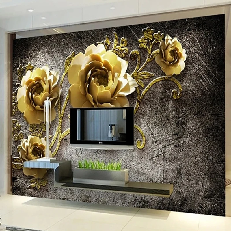 Niestandardowe 3D Fugui Relief Peony Flower Vine Fototapeta Pokój dzienny Gabinet Tło Ściana Wystrój domu Fresk Ściereczka ścienna