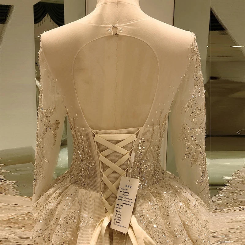SL-8049 Customized wedding dress vintage elegant long sleeve beaded sequin  luxury royal celebrity robe wedding dresses - AliExpress 320