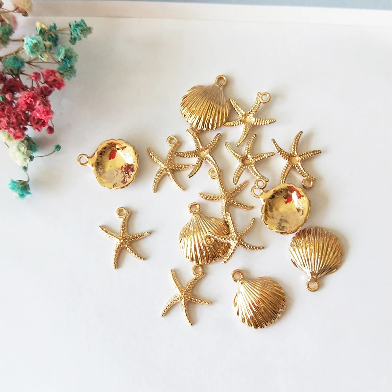 20Pcs Starfish Shell Charms Dangle Gold Color Zinc Alloy Pendants Jewelry Diy Material Accessories Earring Bracelets Floating