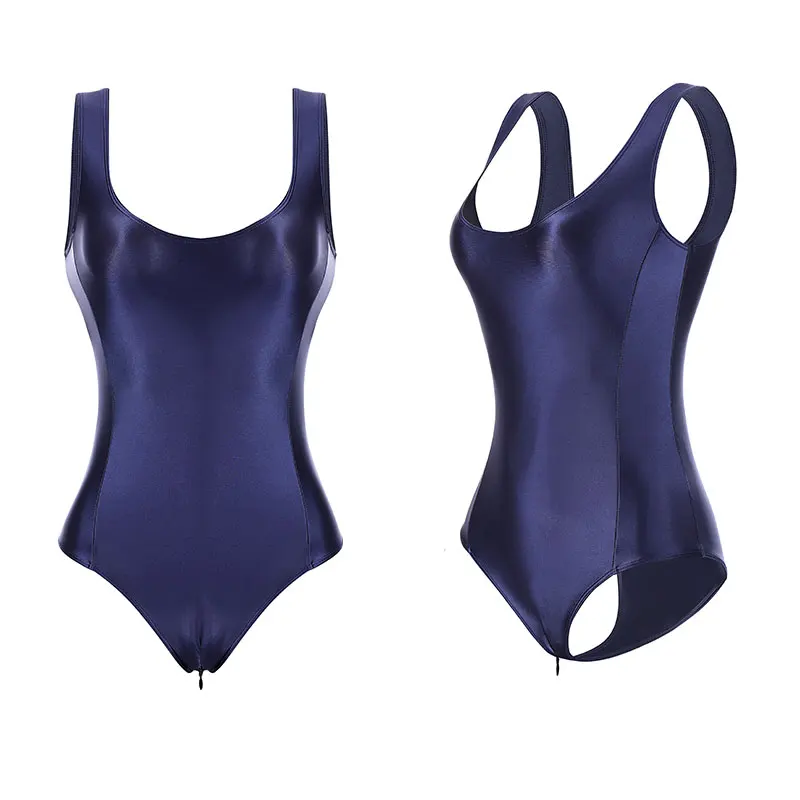 

Sexy Women Zipper Open Crotch HIgh Cut Bodysuit One Piece Thong Sexy Maid Tights Oil Shiny Bodysuit Shaping Leotad