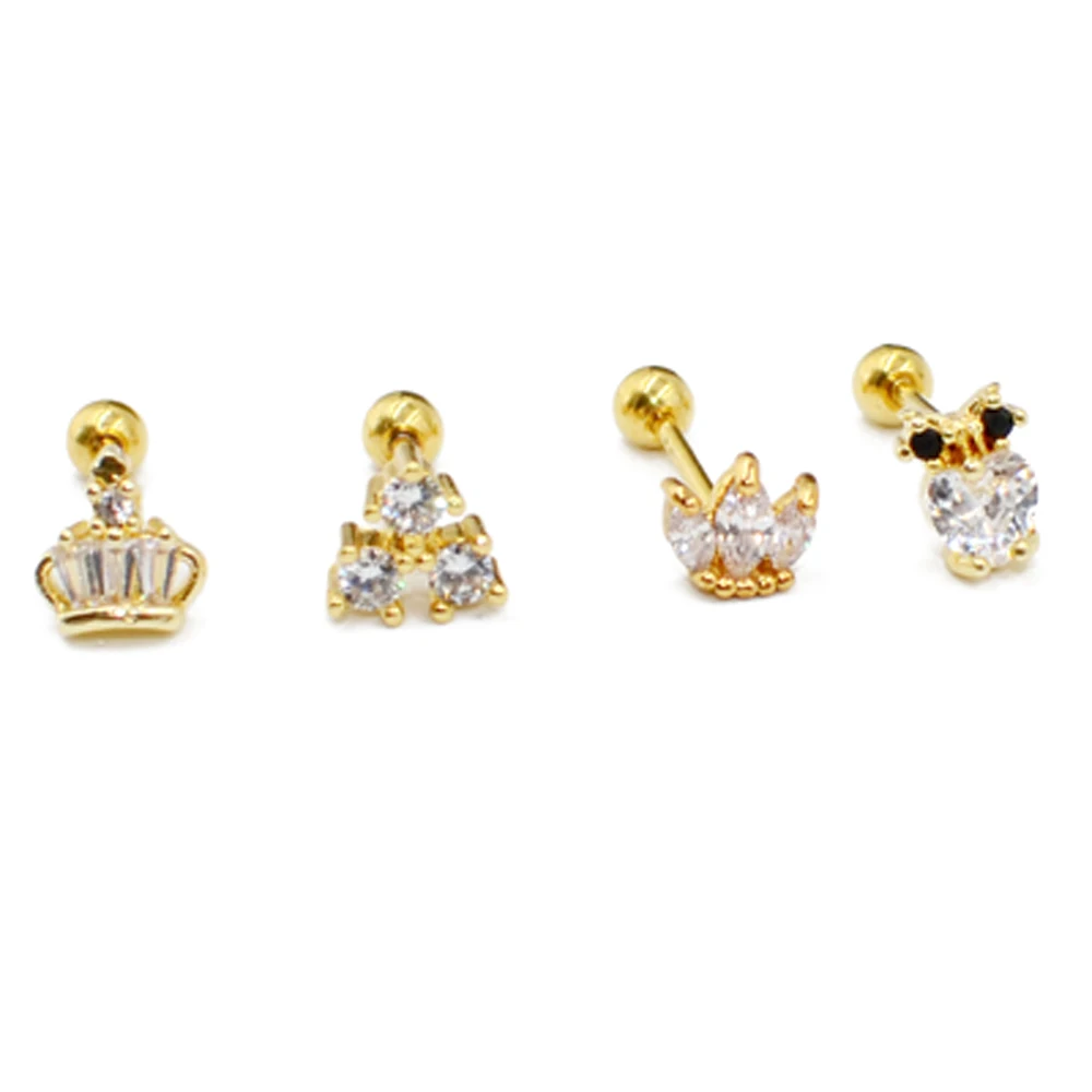 الجراحية الصلب الأذن الزنمة الغضروف ثقب ذهب بلوري مطلي القمر ستار اللولب الغضروف القرط محارة الزنمة مسمار ثقب #3