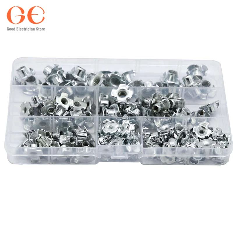 

150CS Carbon Steel Four Pronged T Nuts M3/M4/M5/M6/M8 Blind Inserts Nut For Wood Furniture metic nut and bolt assortment