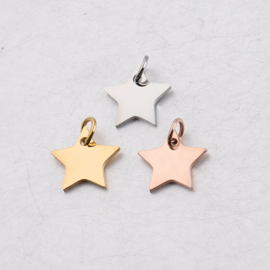 Necklace/bracelet/keychain DIY Women Handmade 20pcs 12*13mm Mirror Pendant Blank Star Shape Charm Polished Stainless Steel