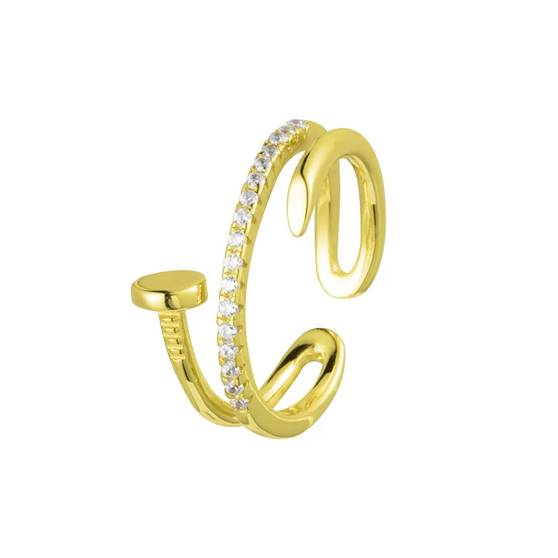 2021 Korean New Designer Nail Ring For Women Luxury Charms Zircons Famous Brand Real Gold Plating Resizable Hiphop Party Gift