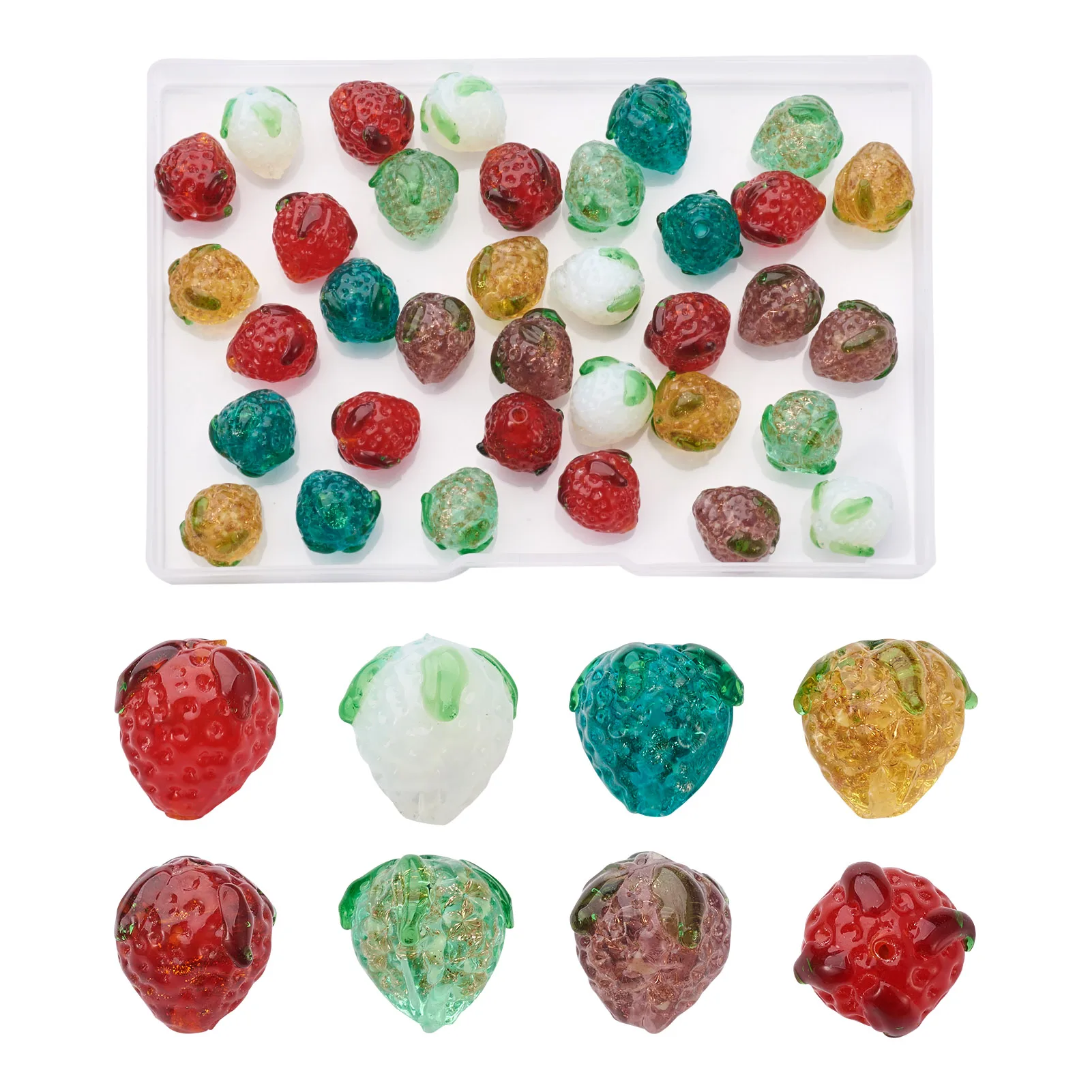 35pcs Strawberry Lampwork Beads Bumpy Gold Sand Glass Loose Spacer Bead for Earring Necklace DIY Women Jewelry Making 15x13mm