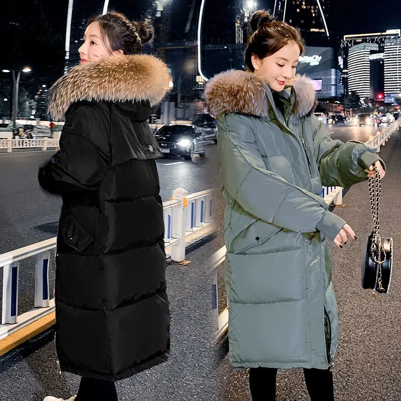 

Winter New Womens Down Cotton Jacket Mid-Length Padded Hooded Coats Lady Fashion Solid Warm Loose Puffer Parkas Oversize Outwear