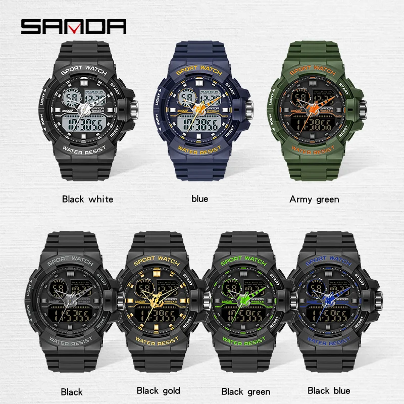 SANDA Waterproof Sports Watch Men\'s Clock LED Digital Quartz Watch Top Brand Luxury Men G style Luminous Watch Relogio Masculino