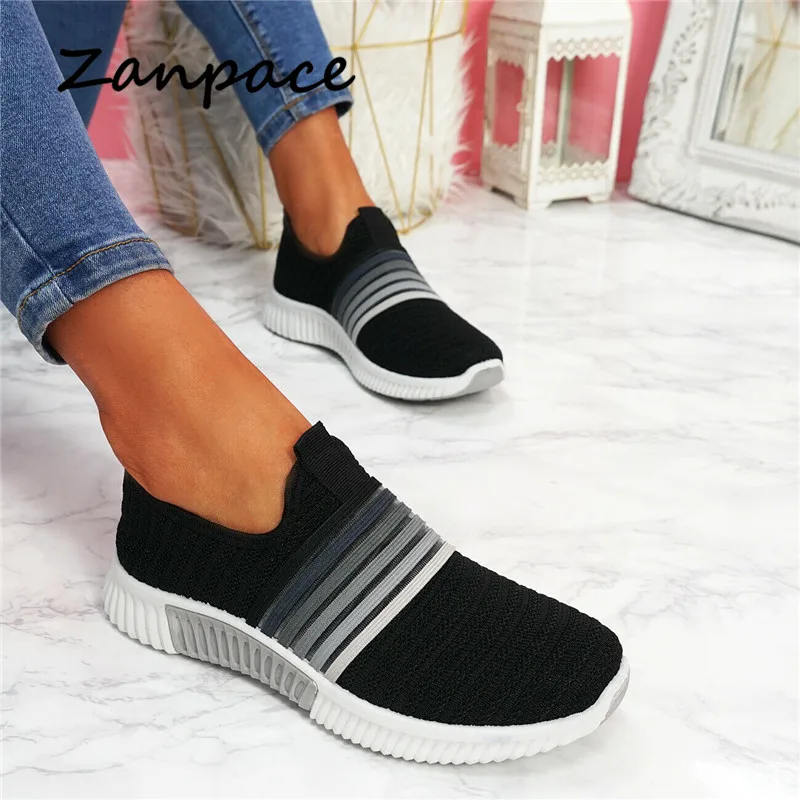 2020 Women Sneakers Air Mesh Knitted Vulcanize Shoes Fashion Breathable Casual Shoes for Women Slip on Ladies Platform Sneakers