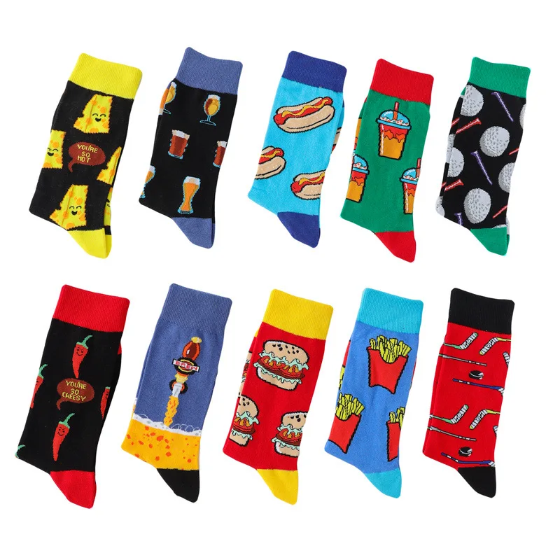 

New Hamburger fries AB Mens sock Brand Astronaut Pattern Hip hop Cool Socks for Men Winter Thick Long Skate Funny Socks Colorful