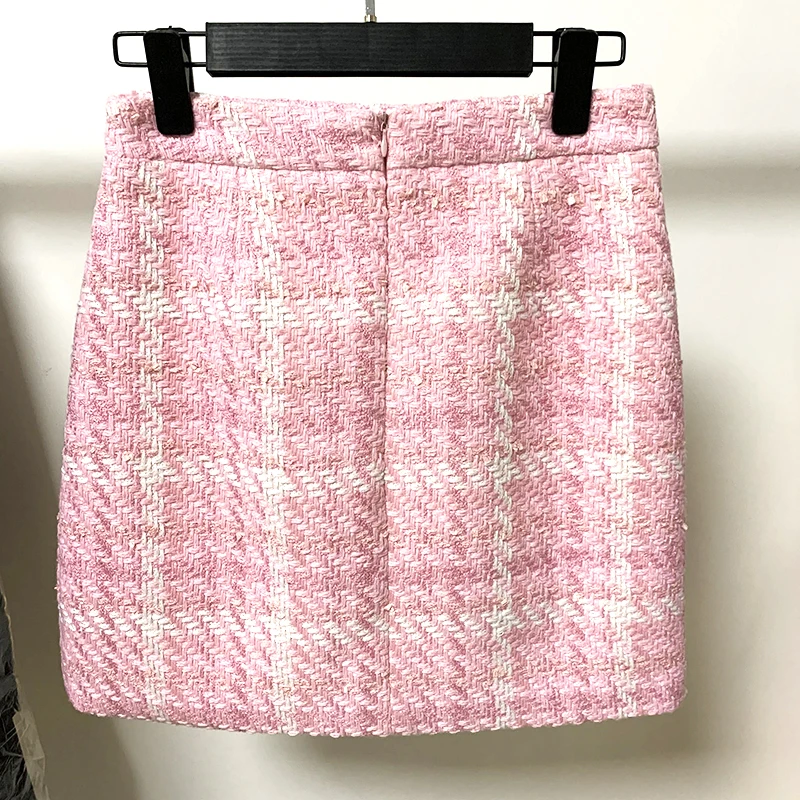 HIGH STREET Nieuwste Mode 2024 Designer Roze Rokken vrouwen Zoete Wol Blends Kleuren Geweven Plaid Tweed Rok