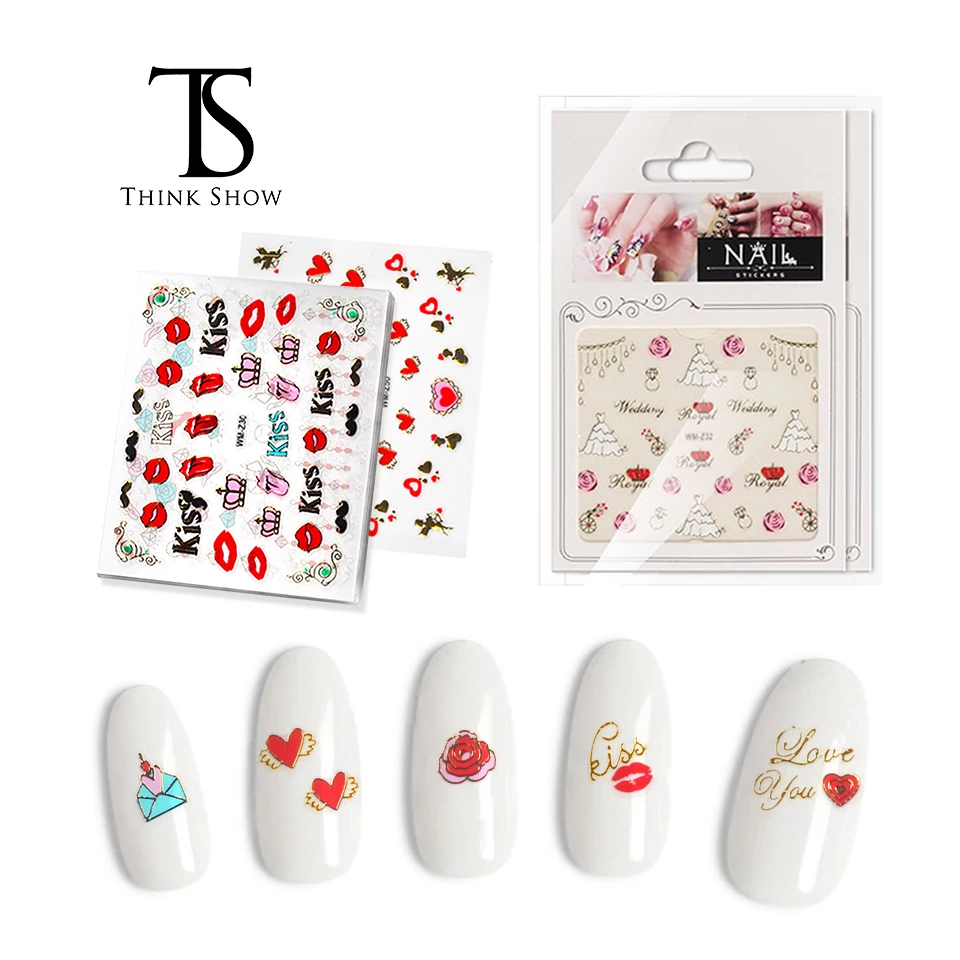 

3D Nail Art Stickers Cute Red Lips Individual Nail Stickers Foil Love Heart Design Nails Accessories Fashion Manicure Sticker