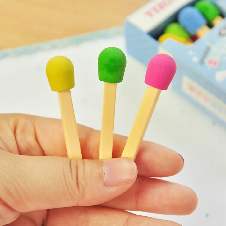 8 pcs/pack Cute Kawaii Matches Eraser Lovely Colored Eraser for Kids Students Kids Creative Item Gift