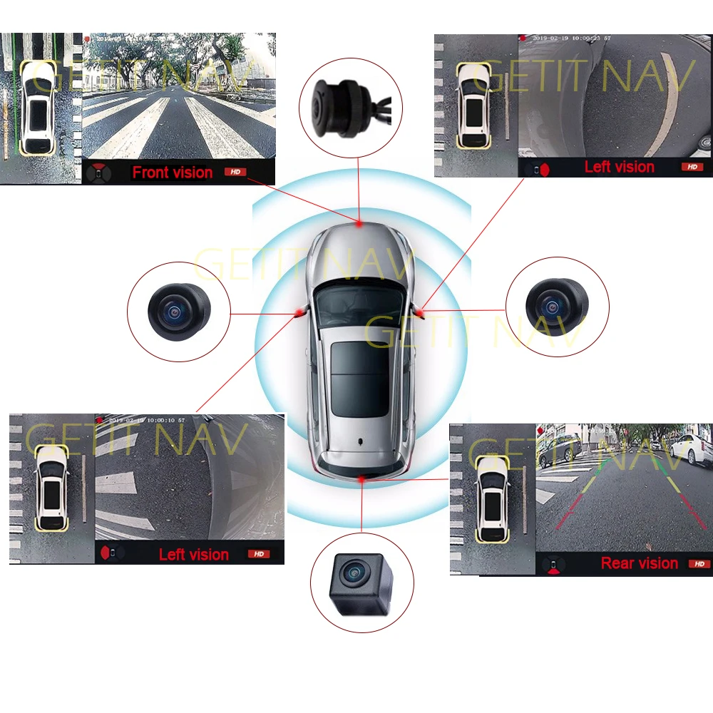 HD 3D 360 degree Car bird eye surround view 4 way camera , for Android radio monitor AHD touch screen