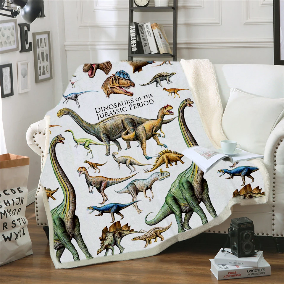 

Dinosaur Cartoon Kids Throw Blanket Animal Bedspread 3D Printing Sherpa Plush Bed Blanket Coral Fleece Blanket for Adults