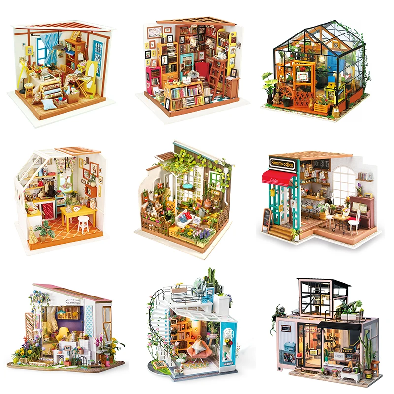 Robotime DIY Wooden Miniature Dollhouse 1:24 Handmade Doll House Model Building Kits Toys For Children Adult