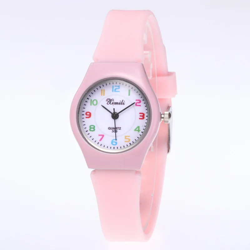 Montre à Quartz colorée pour garçons et filles, décontractée, bracelet en Silicone, jolis chiffres, nouvelle collection 2021