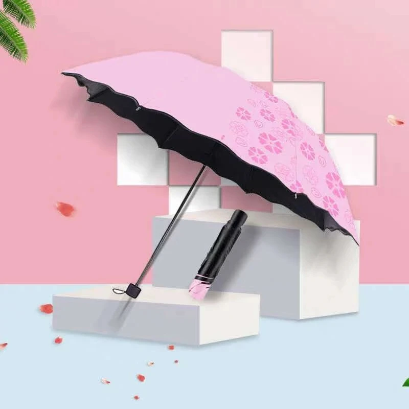 New Women Blooming in Water Umbrella Portable Outdoor Travel Sun Anti-UV Girls Parasol Folding Windproof Men Rain Umbrella