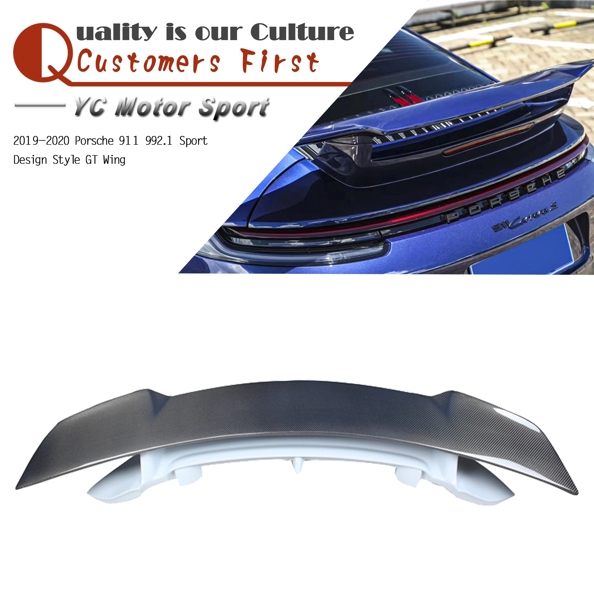 Car Accessories Carbon Fiber & Fiber Glass Sport Design Style Rear Wing Fit For 2019-2022 911 992.1 GT Wing Rear Spoiler