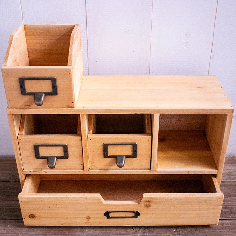 Handmade Primitive Wooden Storage Chest Box with 4 Drawers