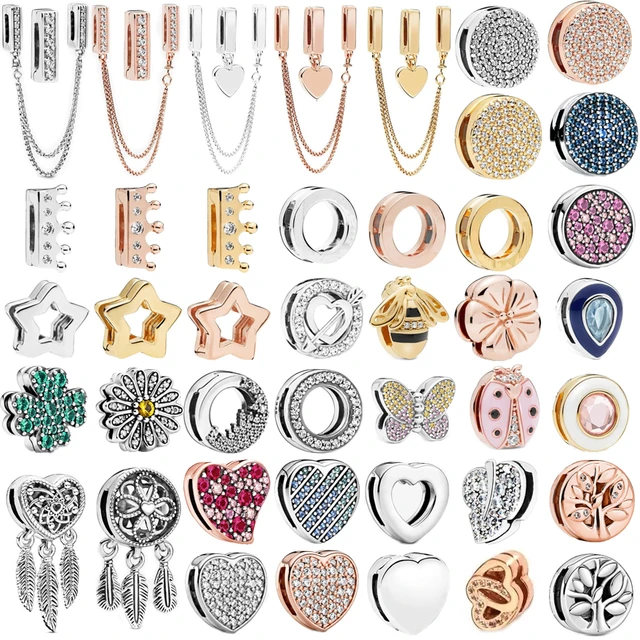 S925 Silver color Reflections Clip Beads Charms Round Crystal Crown Heart Love Beads Fit Original Pandora Women Bracelet AliExpress