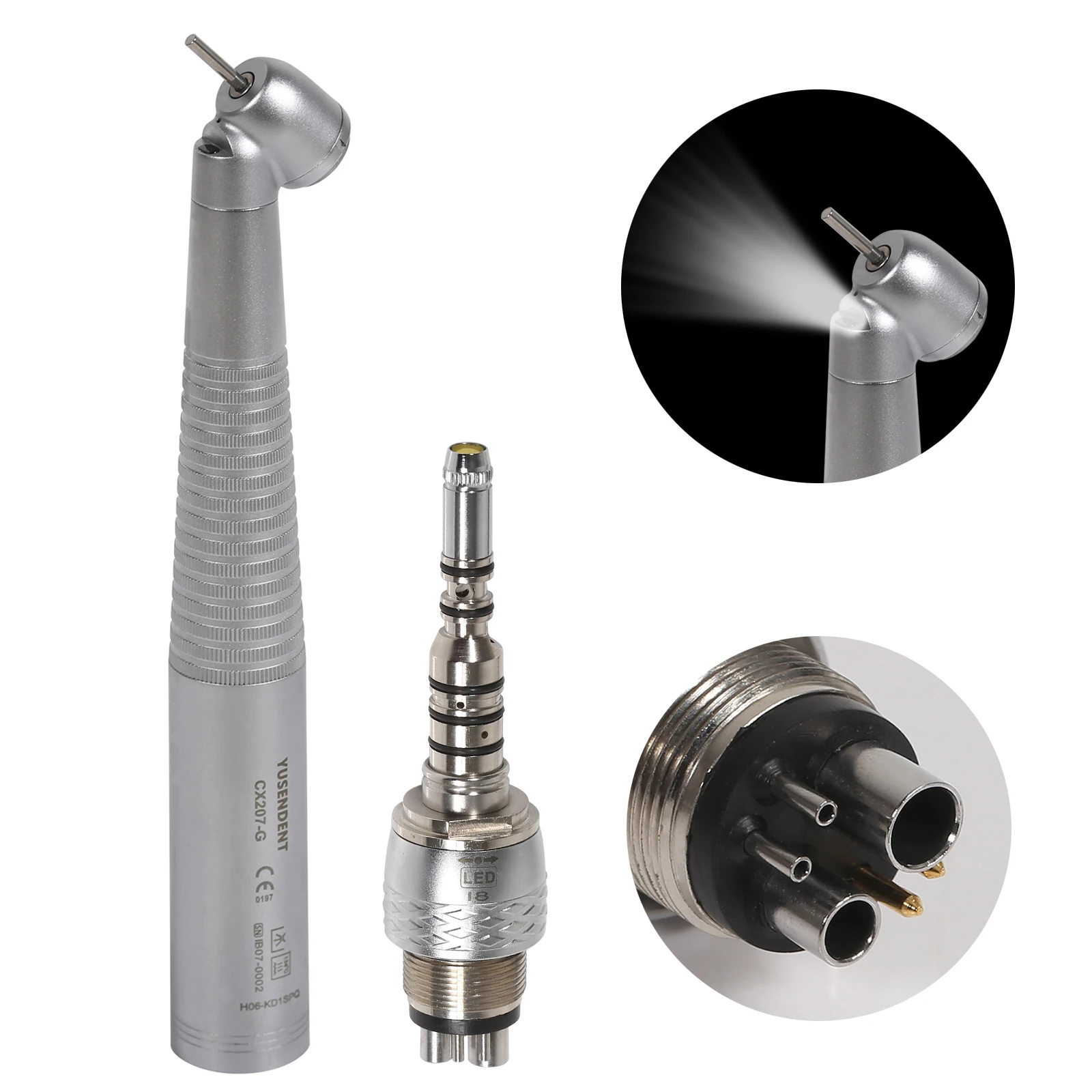 Dental High Speed Handpiece LED 6 Hole 45 Degree MINI Head Four Water Spray Ceramic Bearing turbine Fiber Optic hand piece kavo