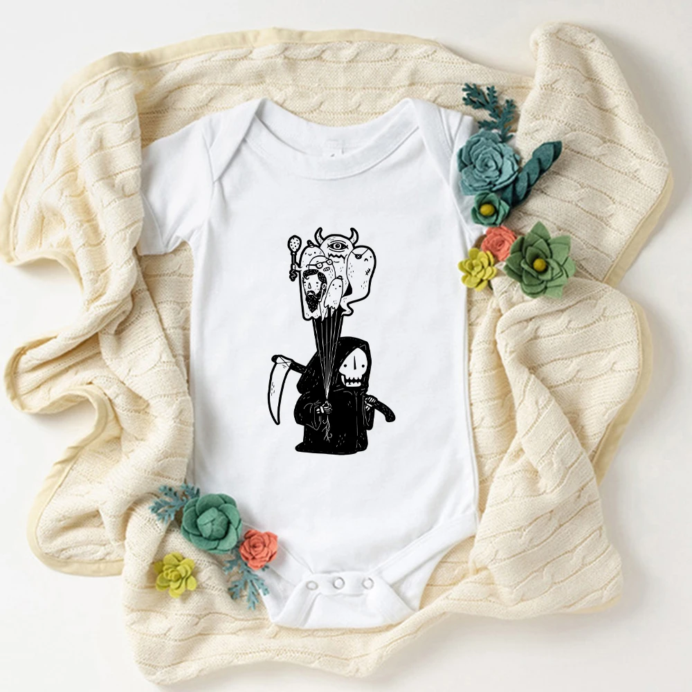 Gothic Harajuku Baby Bodysuit Satan and Cat Graphic USA New Style Hipster Baby Boy Clothes Baby Girl Onesie Trendy Casual