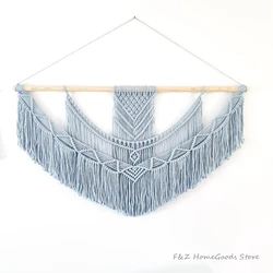 Grey Hand Woven Macrame Wall Hanging Tapestry Gorgeous Chic Bohemian For Home House Decor Living Room Apartment Dorm Decoration
