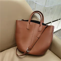 Woman Handbags Fashion Tote Bag 2021 Winter New Genuine Leather Bucket Style Lady Shoulder Bag Luxury Large Women Crossbody Bags