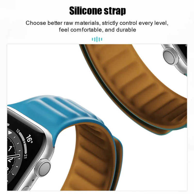 Silicone Link strap For Apple watch band 44mm 45mm 49mm 40mm 41mm Magnetic Loop bracelet correa iWatch series 5 3 se 6 7 8 ultra