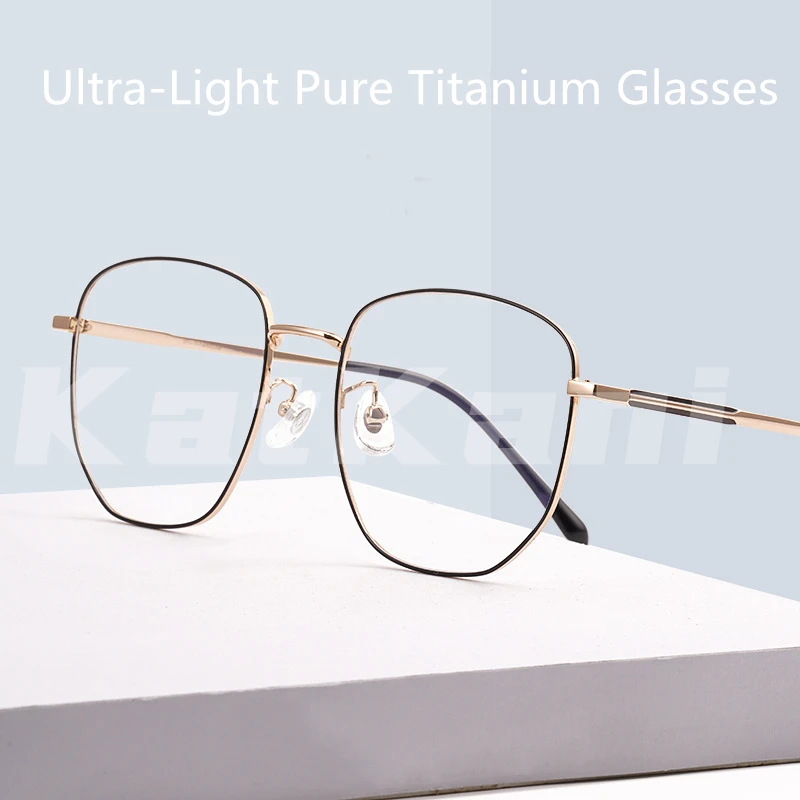 KatKani Men's And Women's Ultra-Light Pure Titanium Retro Glasses Frame Polygonal Decorative Optical Prescription Glasses 32216