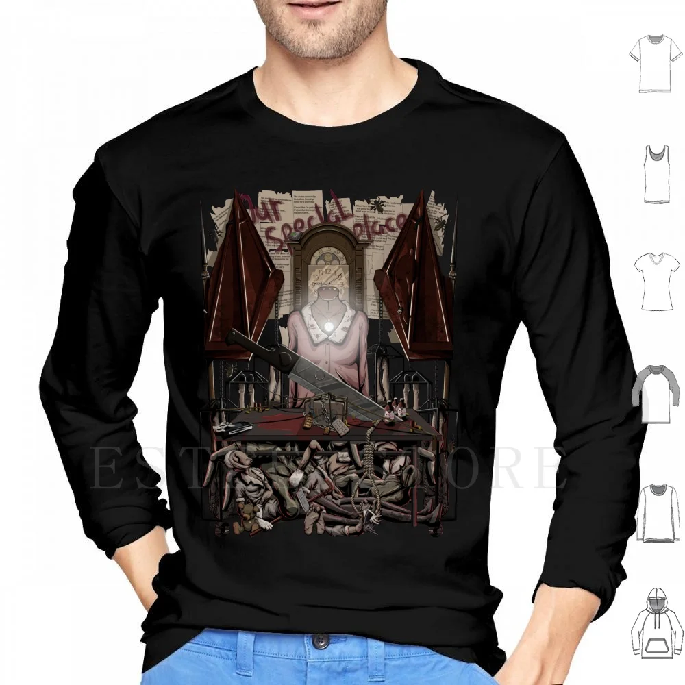 Our Special Place Hoodie Long Sleeve Silent Hill Silent Hill 2 Pyramid Head James Red Knife Gun Video Game Horror Nurse